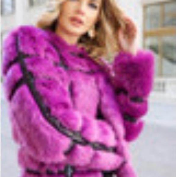 Orchid Magenta Faux Fur Style Starter Sequin Jacket - Picture 3 of 6